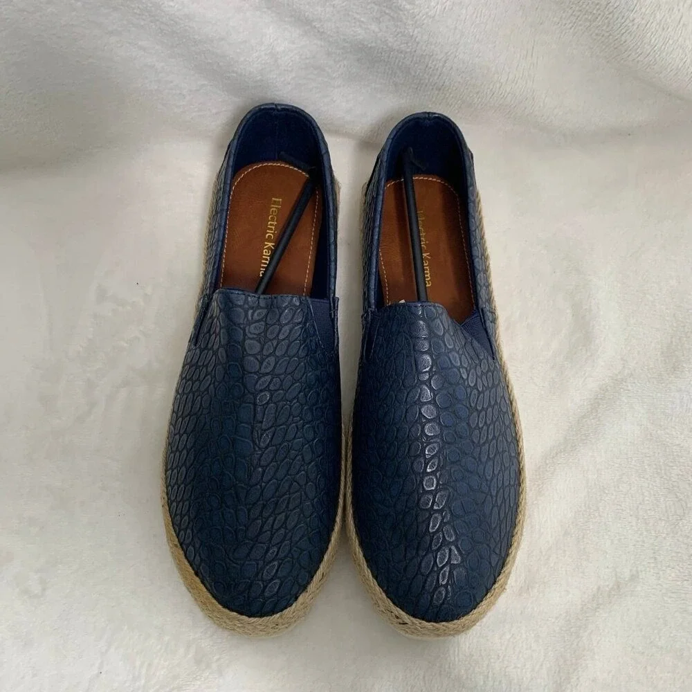Electric Karma Lulu Espadrille Slip On Womens‎ 11 Navy Blue Embossed Platform